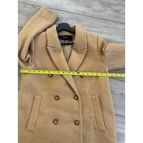 Zara Basic Women's Camel Wool Blend Double-Breasted Coat, size small - Picture 4 of 11